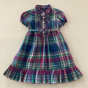 Ralph Lauren 2T Toddler Girl Purple Green Plaid Ruffle Dress